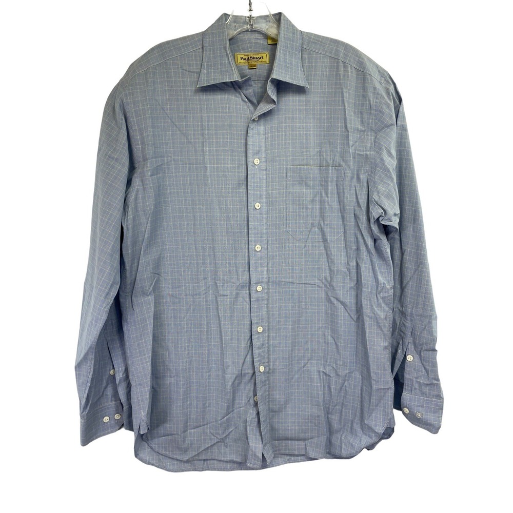 Paul Stuart Mens Sz Large 16 1/2 Blue /Yellow Plaid Button Up Dress Shirt (N27)